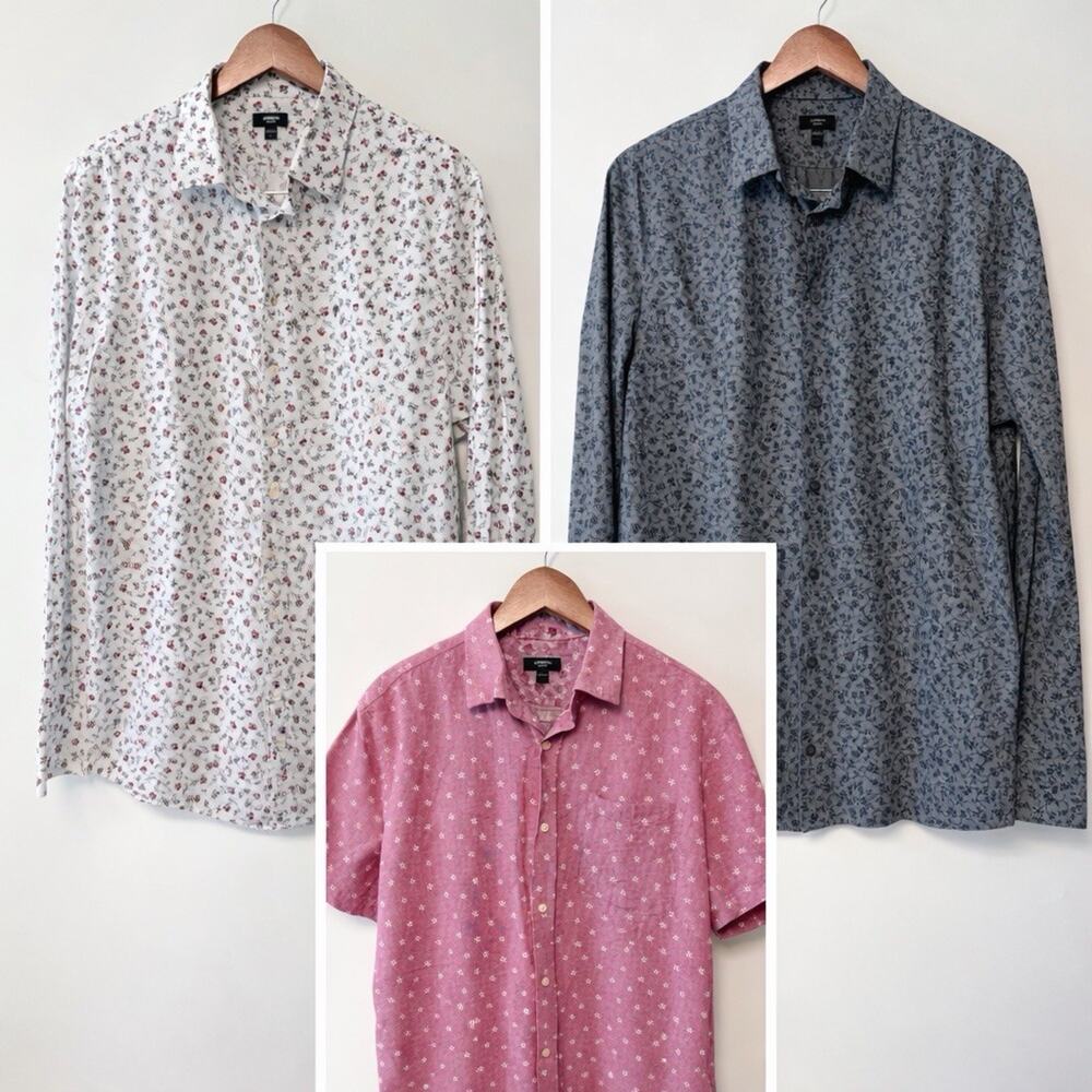 Express Shirt Lot Mens 3 Large Button Up Slim 1MX Floral Linen Cotton Biz Casual